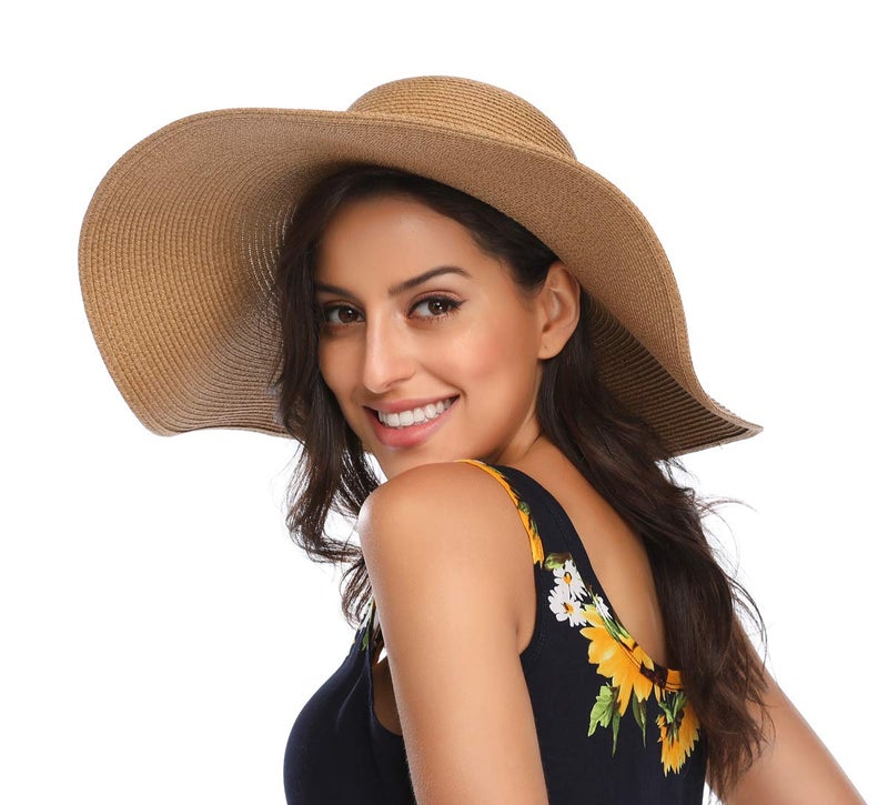 Lanzom Womens Wide Brim Straw Hat Big Floppy Foldable Roll up Cap Beach Sun Hat UPF 50+(String-Khaki) - Image 5